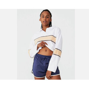 COTTON ON Women Polo Cropped Long Sleeve Top White/Peach Size L